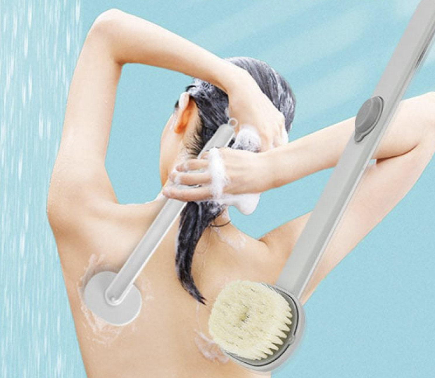 Lot de 3 Brosses de bain longue manche pour dos avec distributeur de savon