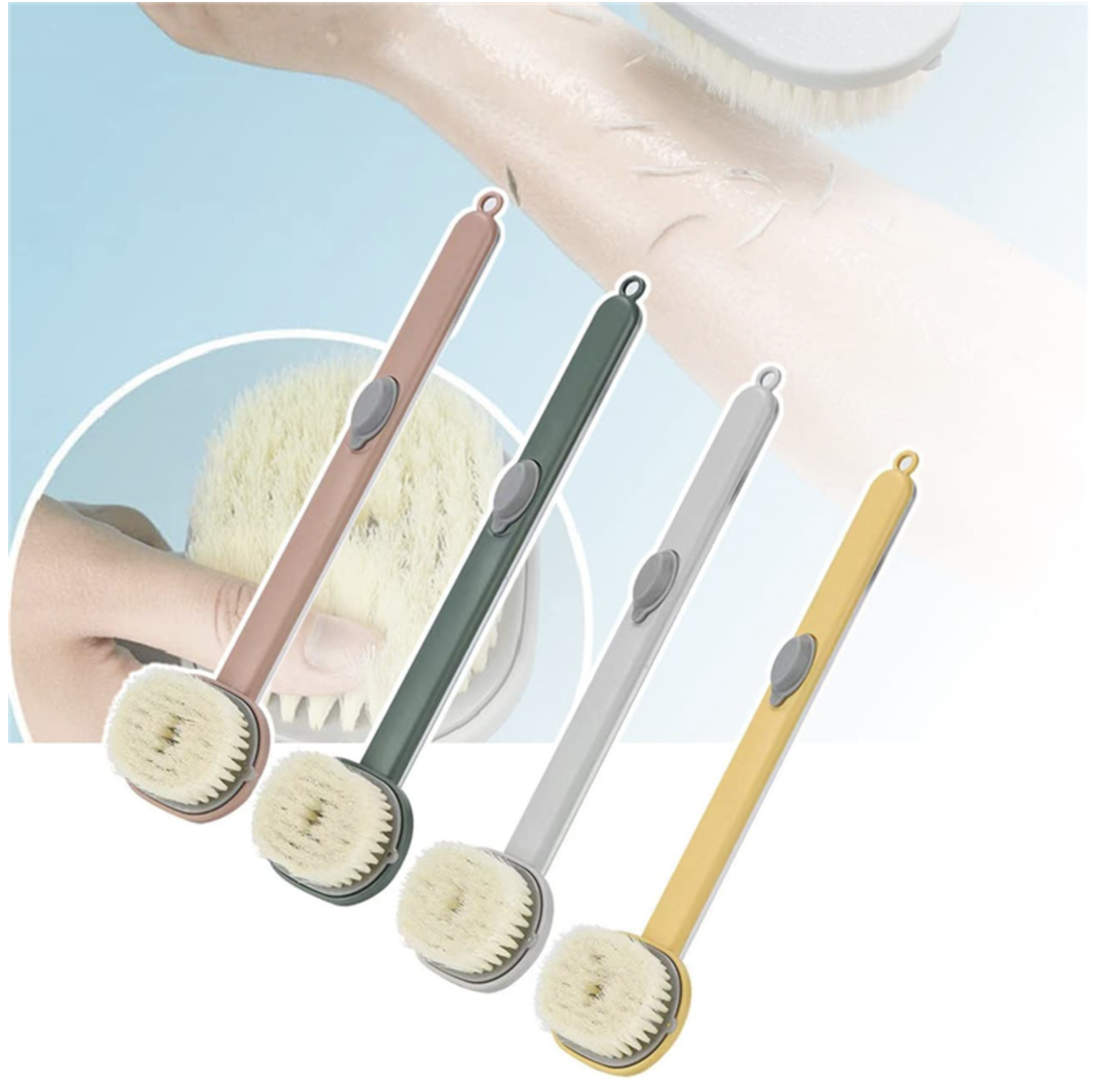 Lot de 3 Brosses de bain longue manche pour dos avec distributeur de savon
