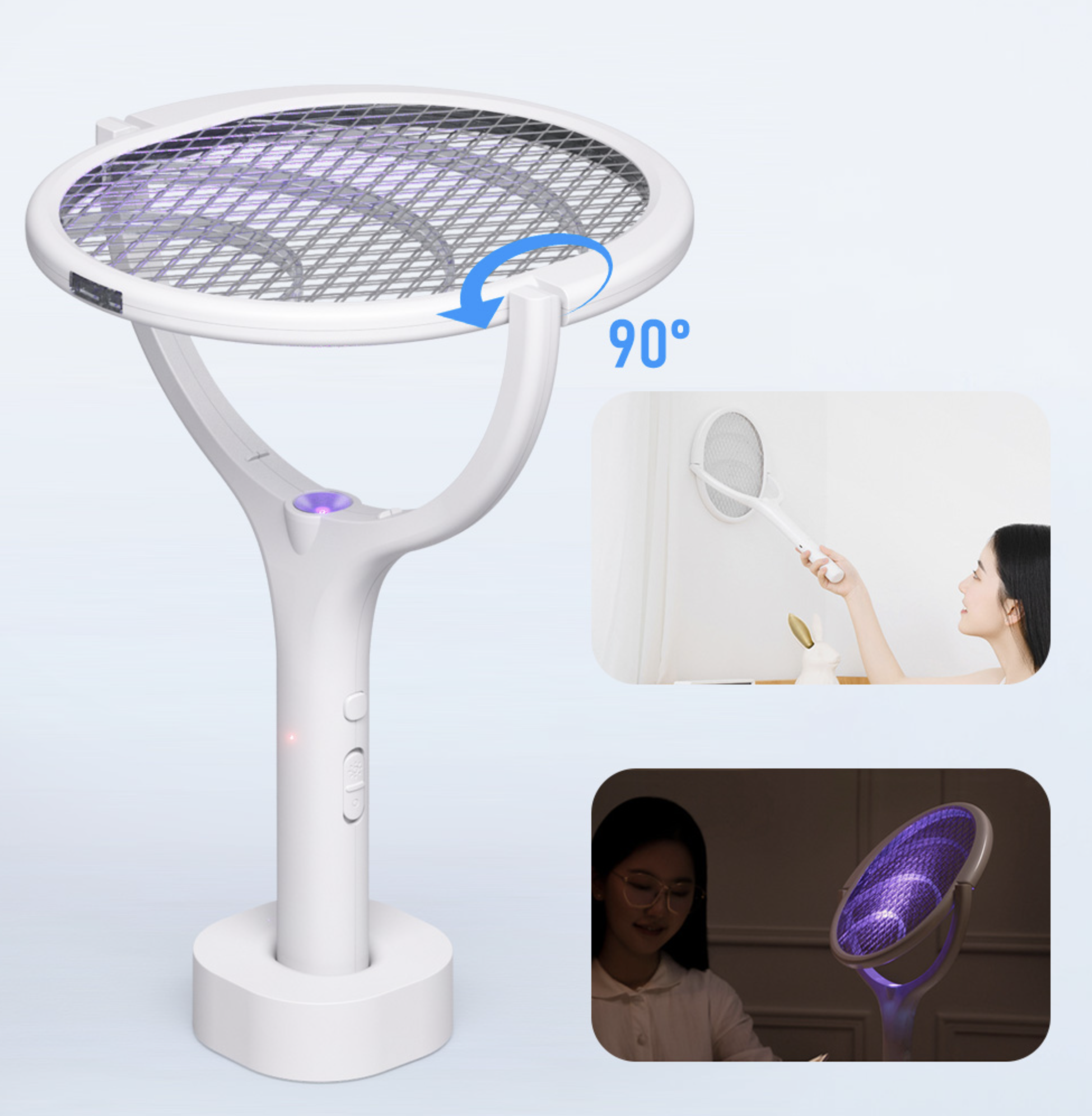 Lampe raquette anti-moustique extensible Rotative à 90° rechargeable