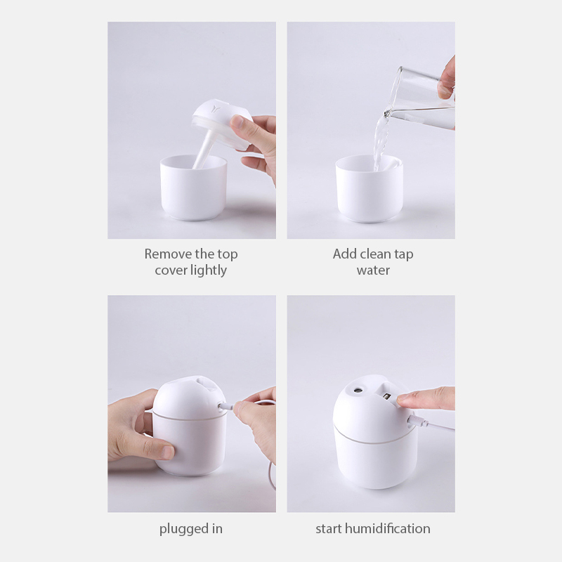 Mini humidificateur d’air romantique avec LED diffuseur d’huiles essentielles USB
