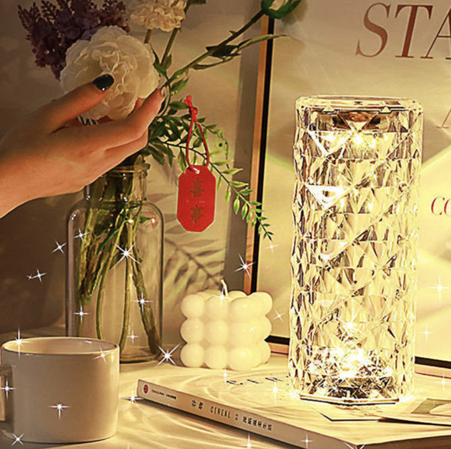 Lampe de table cristal LED 16 couleurs tactile rechargeable avec télécommande