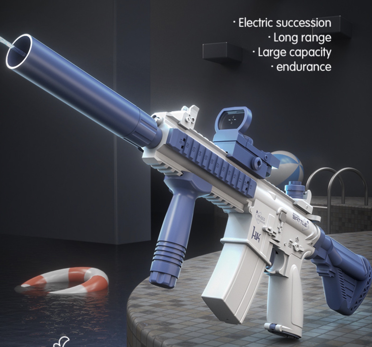 Pistolet à eau électrique puissant automatique mitraillette avec réservoir de 500 ml