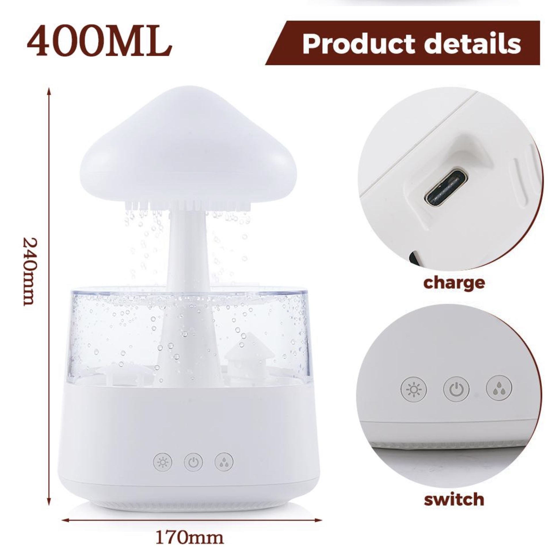 Humidificateur d’air en forme de nuage de pluie diffuseur d’huiles essentielles