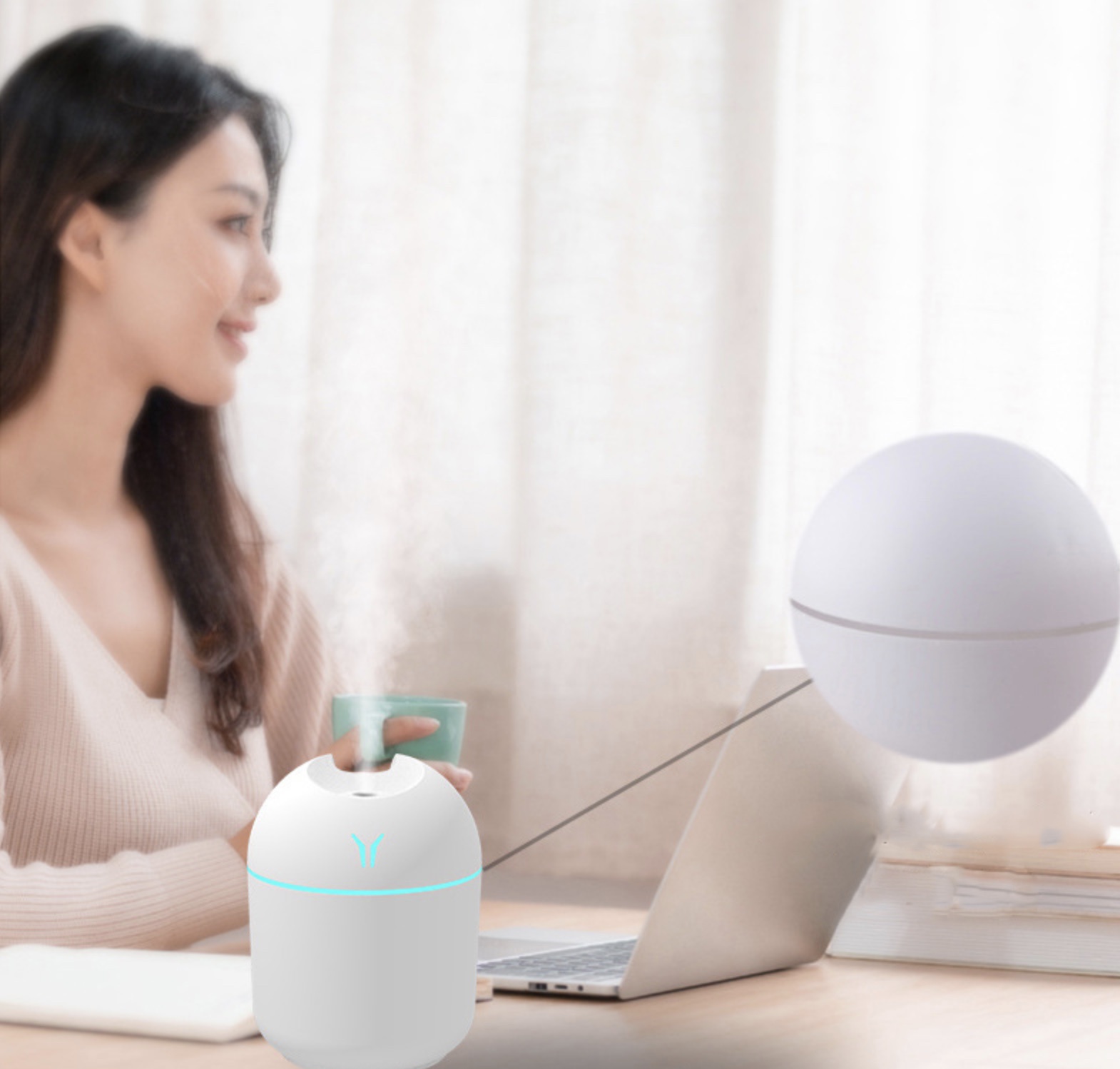 Mini humidificateur d’air romantique avec LED diffuseur d’huiles essentielles USB