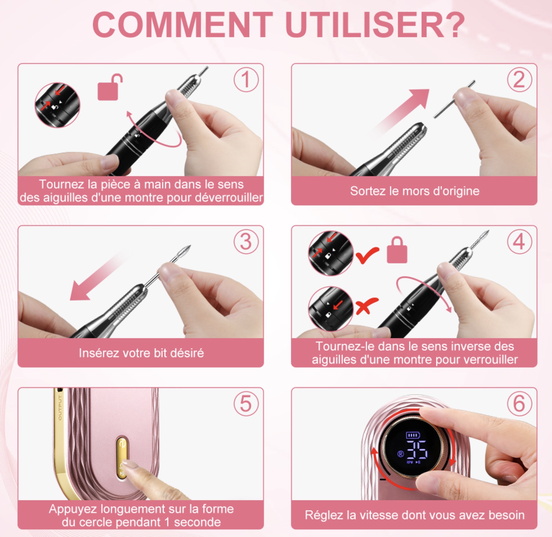 Ponceuse à ongles électrique professionnel Rechargeable 35000RPM pour manicure