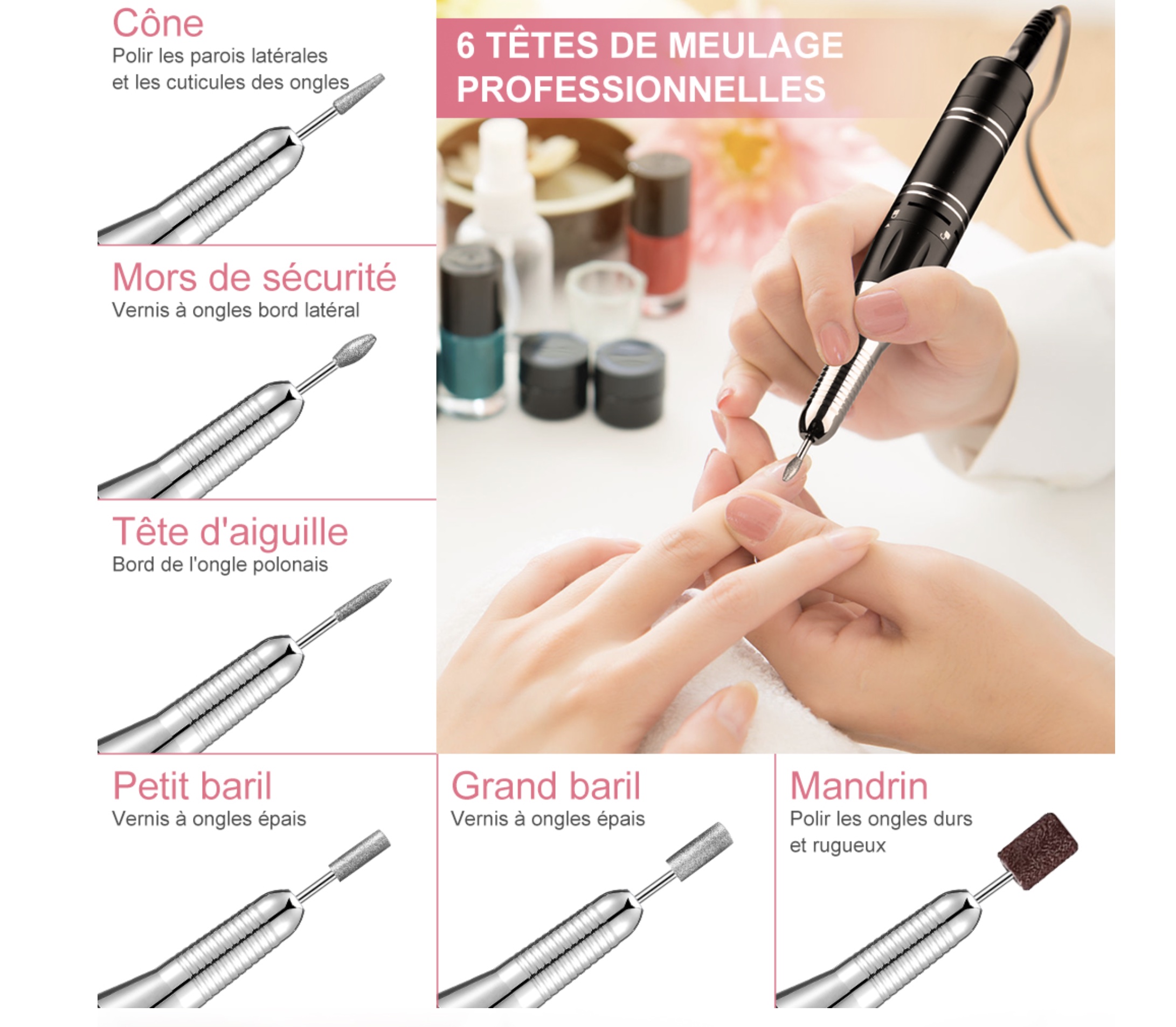 Ponceuse à ongles électrique professionnel Rechargeable 35000RPM pour manicure