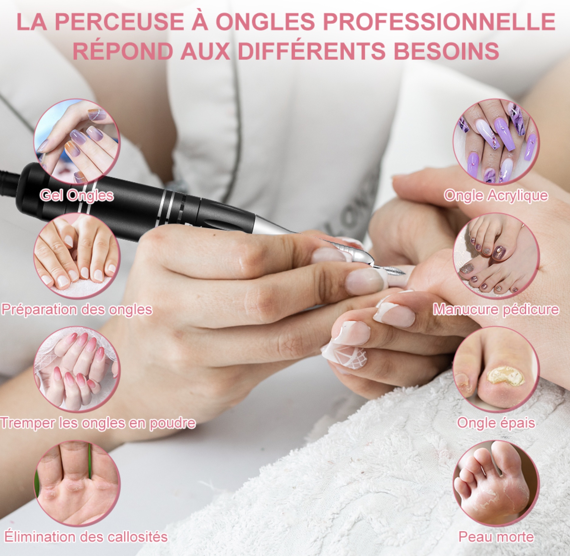 Ponceuse à ongles électrique professionnel Rechargeable 35000RPM pour manicure